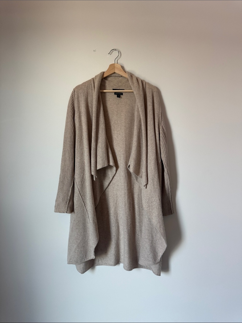 Tahari Taupe Cashmere Open-Front Draped Cardigan